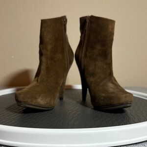 Pura Lopez Dark Brown Suede Heeled Boots
